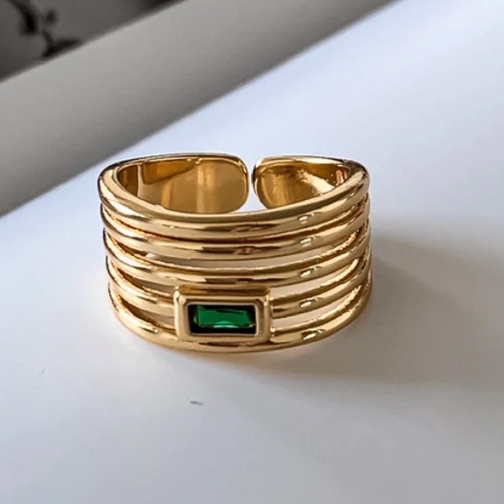 RIPPLED Sagano THICK Signet Ama Emerald RING - Picture 2 of 7